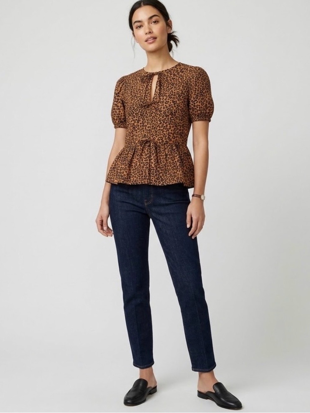 J.Crew Leopard Print Puff Sleeve Peplum Blouse - Size 0 (NWT)